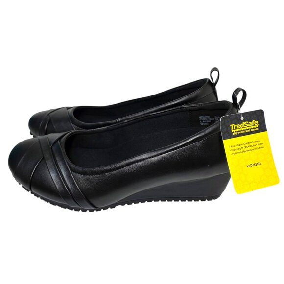 Tredsafe Lightweight Slip-On Black Shoes Oil & Slip Resistant Women's Moulin - Picture 1 of 9